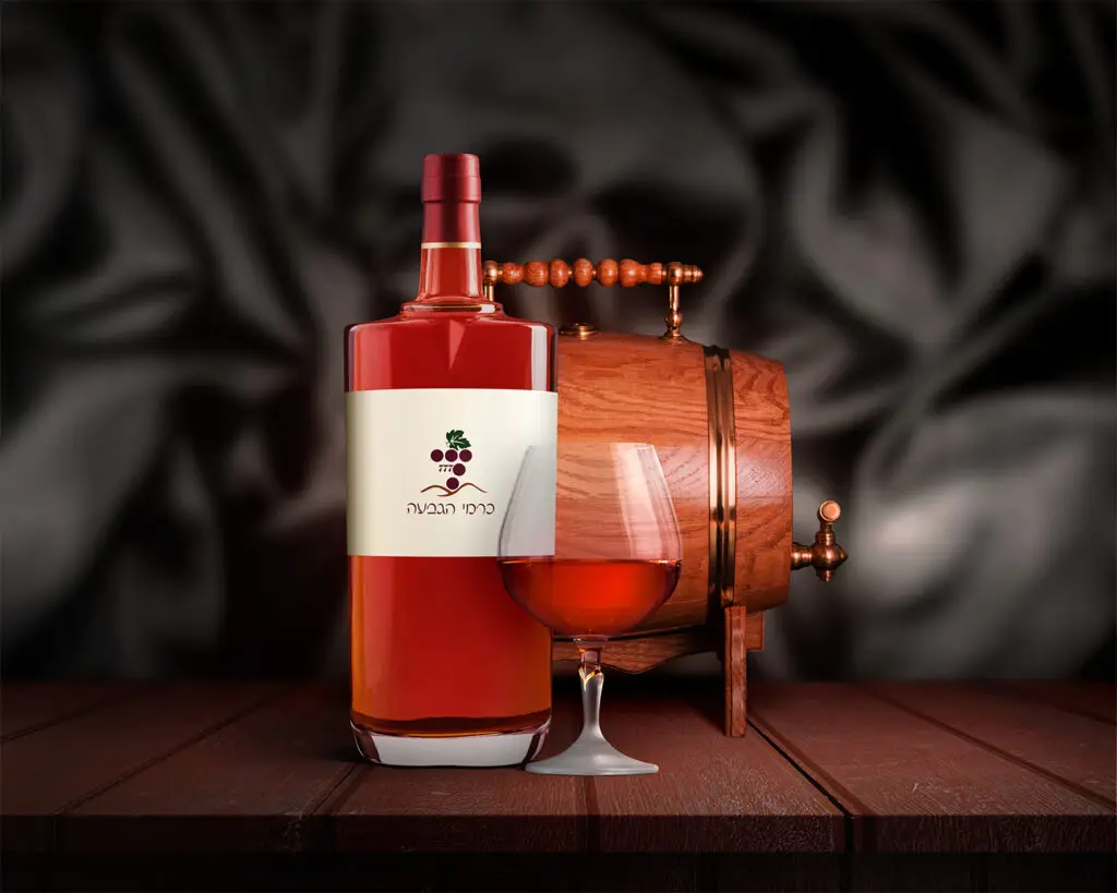 חבית, בקבוק יין וגביע יין מונחים של הבר