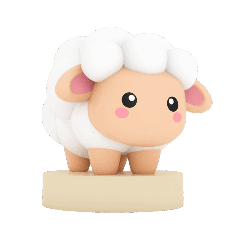 כבשה חמודה עומדת על במה קטנה