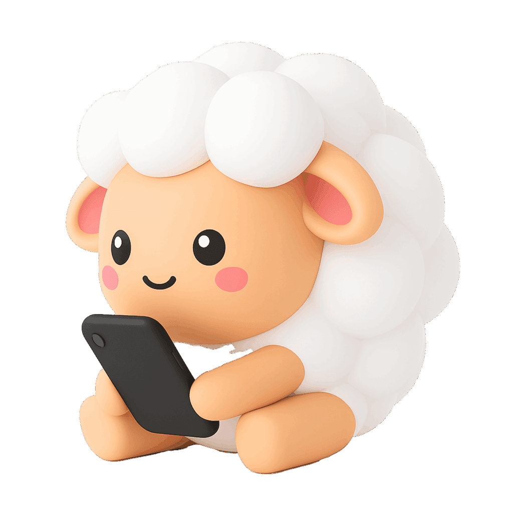 כבשה חמודה מקלידה בטלפון