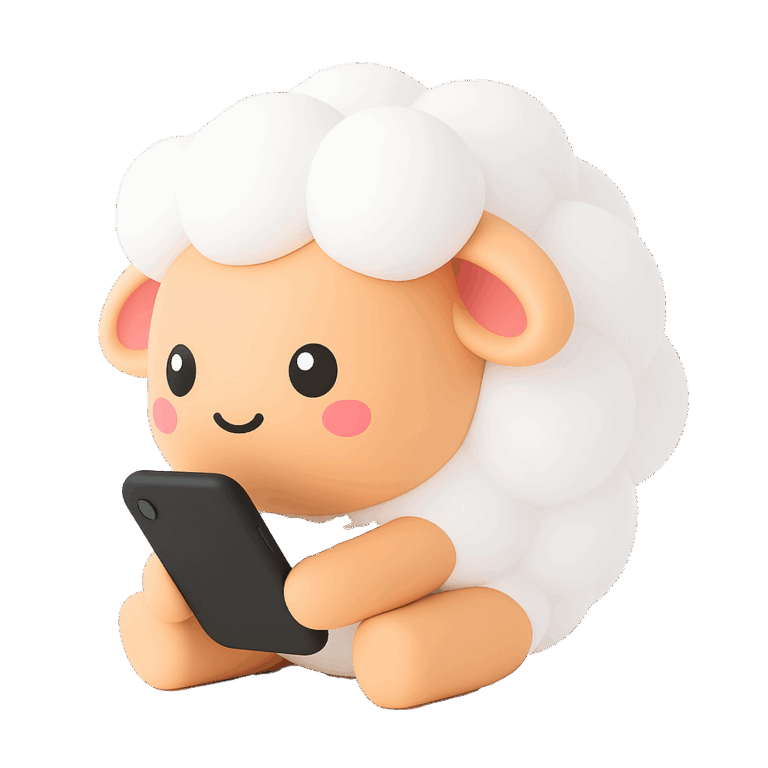 כבשה חמודה מקלידה בטלפון