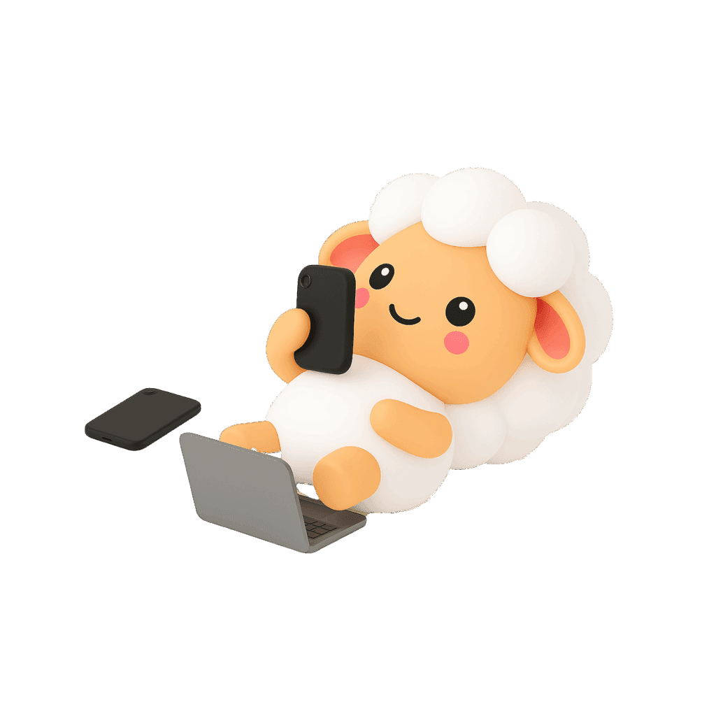 כבשה חמודה צופה בטלפון