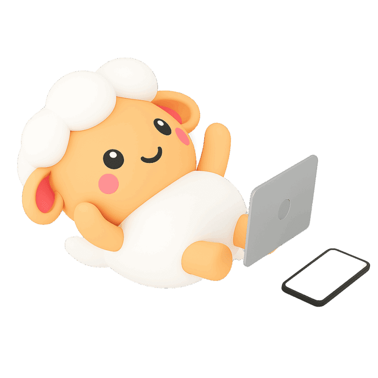 כבשה חמודה צופה במחשב