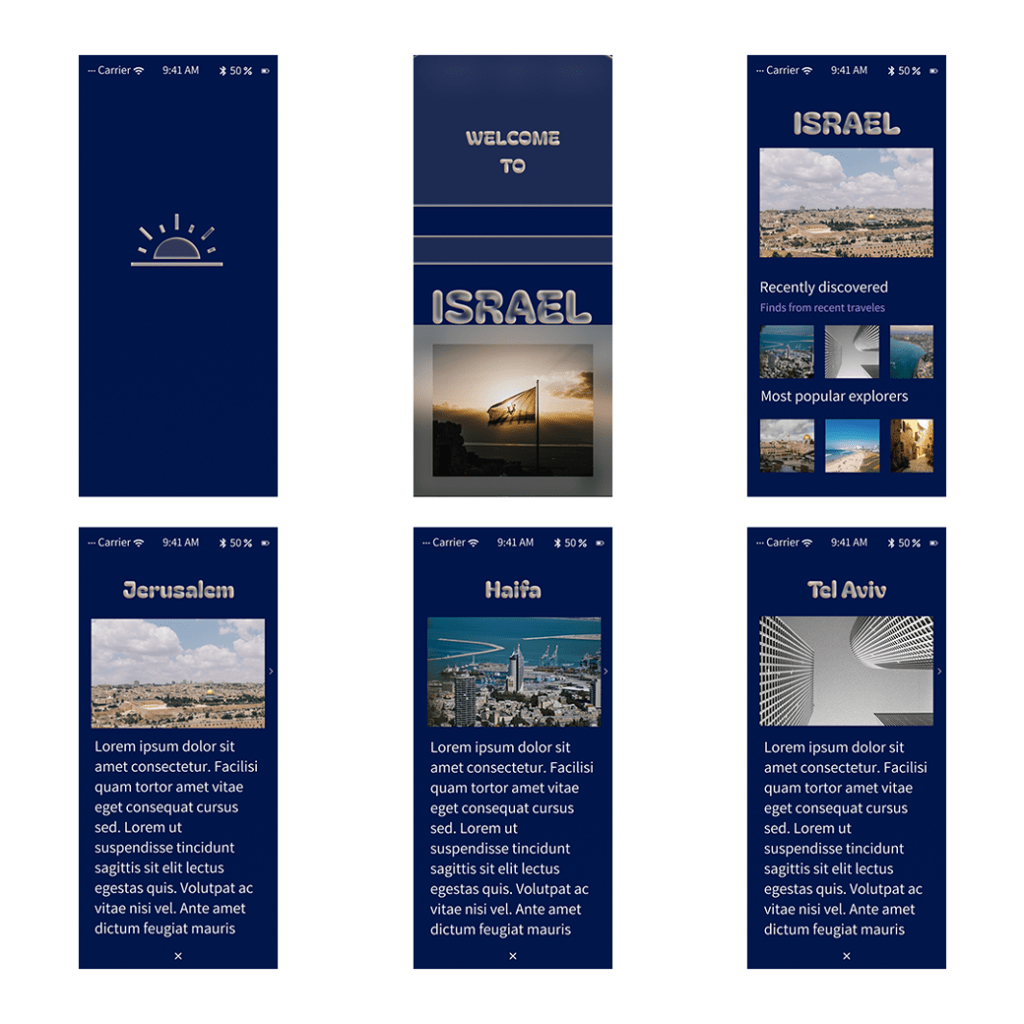 מסכי אפליקציית טיולים בישראל